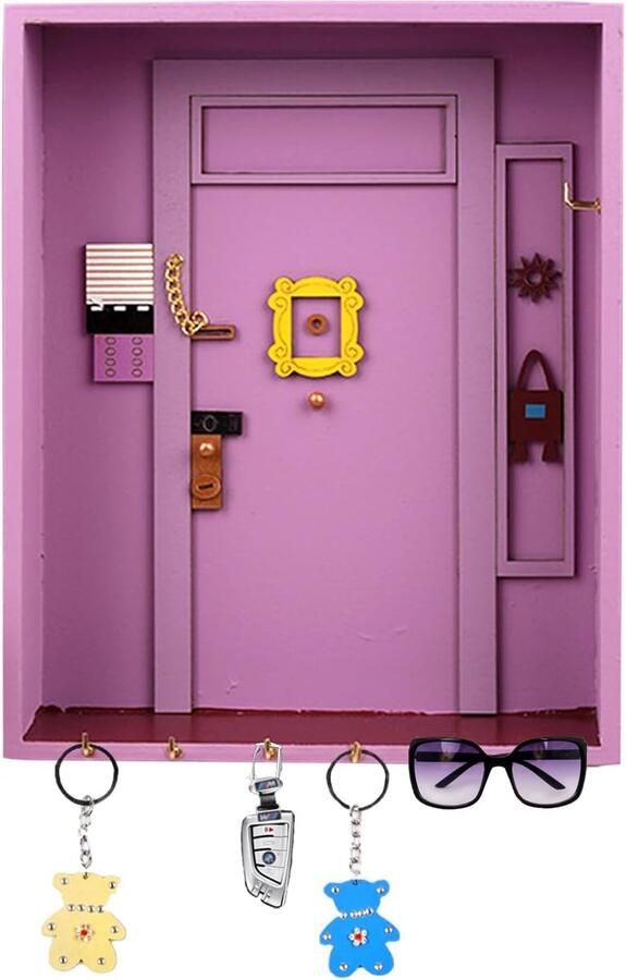 Moderne Sleutelhouder met 6 Haken – Wandorganizer voor Sleutels en Post Paars