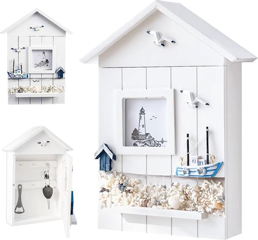 Moderne Sleutelkast 30 x 22 cm Boot Sleutelbox Houten Sleutelkast Wit Vintage Stijl Voor Woonkamer Slaapkamer Werkkamer Bureau Vensterrijk Hengrongshen sleutelkastje met code