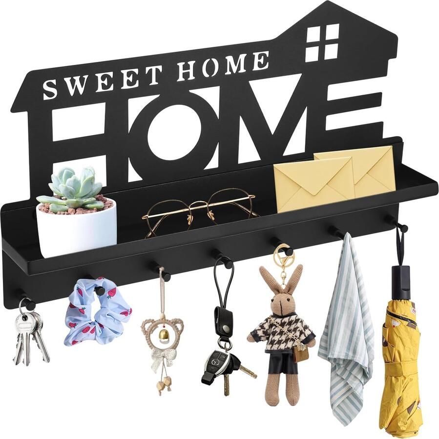 Moderne Sleutelrek met Plank en Zeven Haken voor Entree en Organisatie