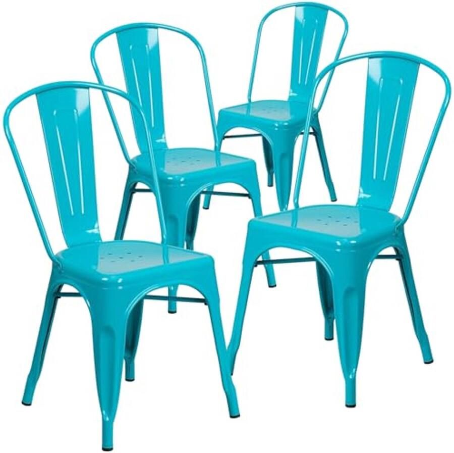 Moderne Stapelstoelen in Zwart en Kristal Blauwgroen 4 Pack
