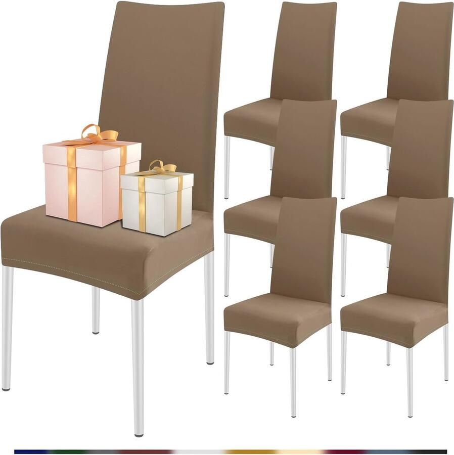 Moderne Stretch Stoelhoezen Set 6-delige Aardebruine Hoezen voor Eetkamerstoelen Elastische en Universele Oplossing voor Gelegenheden