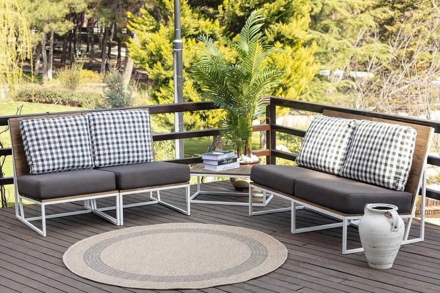 Moderne Surya Sintra Outdoor Tapijt voor Tuin Patio Boho Buiten Tapijt Gemakkelijk Schoon Grote Ronde Vloerkleden 100 vloerkleed