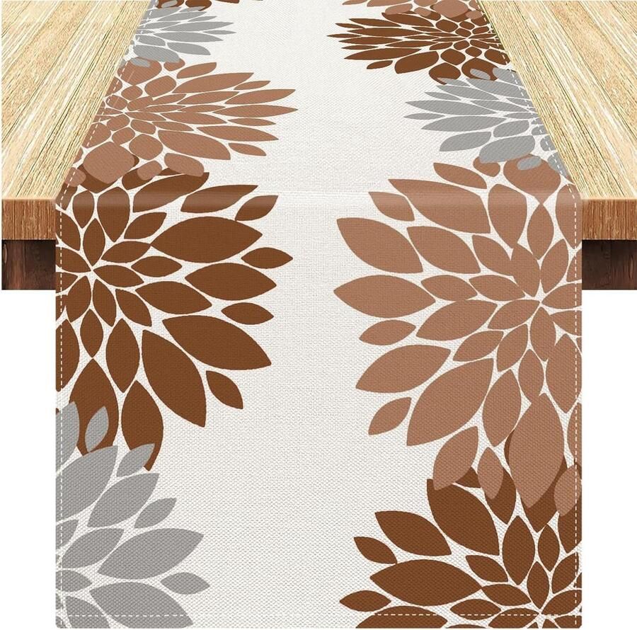 Moderne tafelloper geometrisch design 1 stuk blauw groen grijs linnen 40 x 140 cm