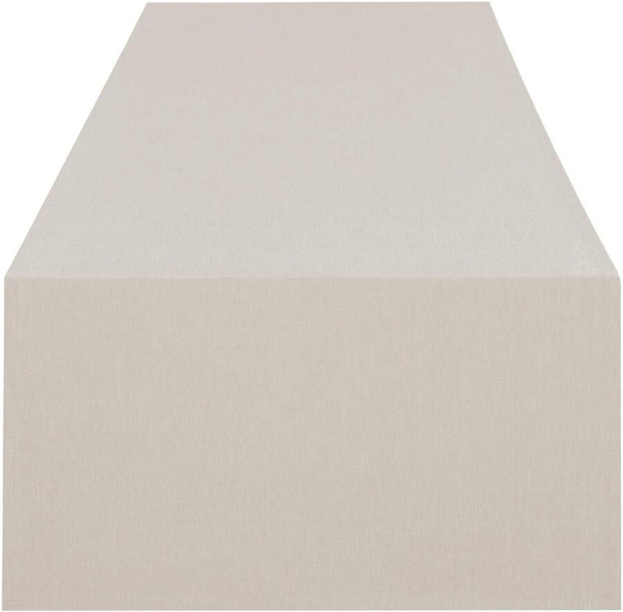 Moderne tafelloper linnenstructuur vlekbestendig 1 stuk beige zandgrijs 40 x 140 cm