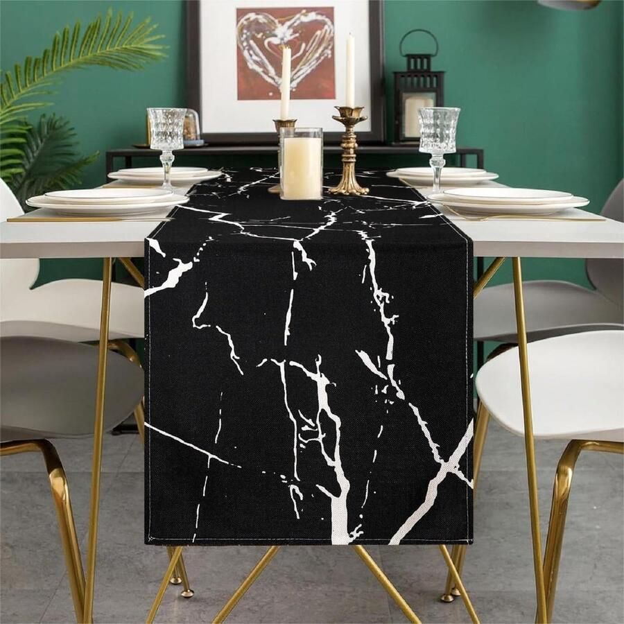Moderne Tafelloper Marmerstructuur 1 stuk Linnen 33 x 183 cm