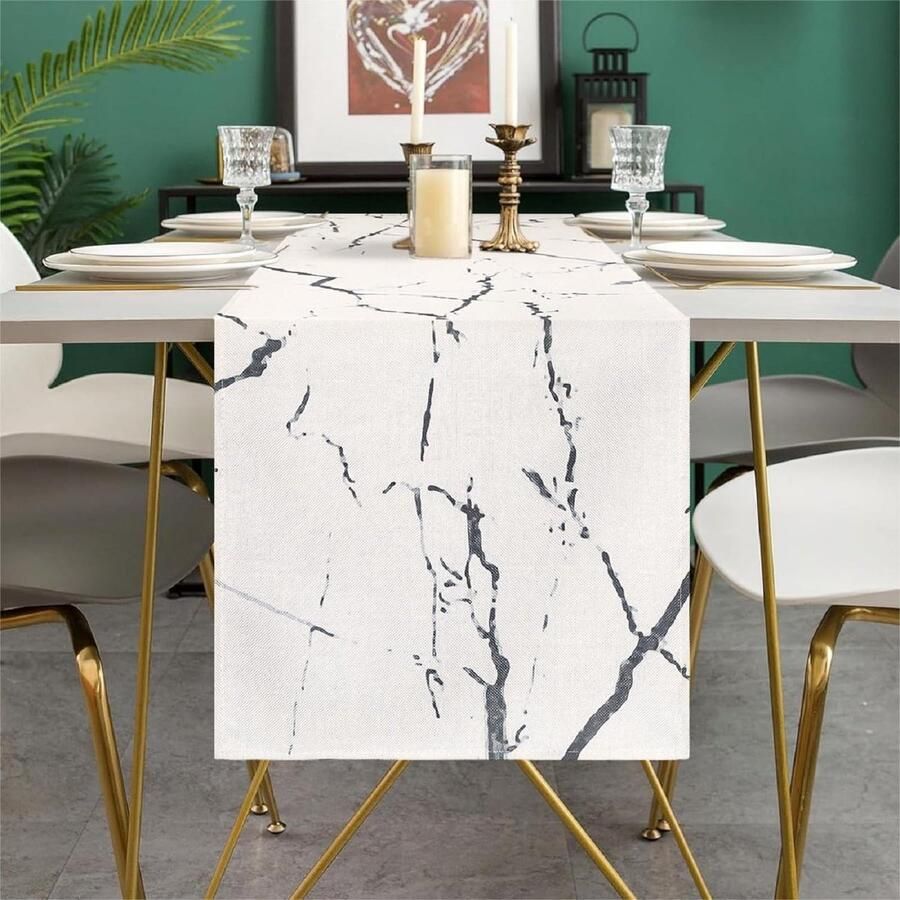 Moderne tafelloper met marmerstructuur elegant en multifunctioneel 1 stuk linnen 40 x 140 cm