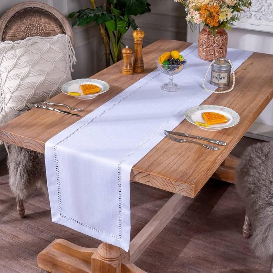 Moderne Tafelloper Wit Elegante Tafeldecoratie 1 stuk Polyester 35 x 140 CM