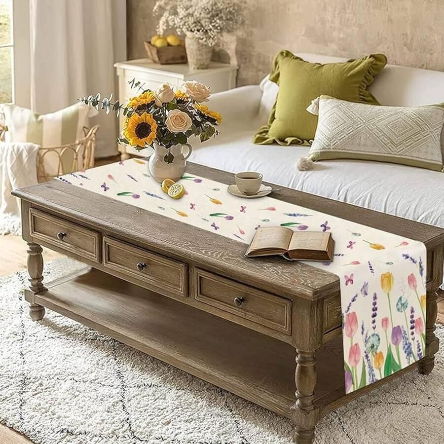 Moderne tafelloper Wit Linnen 33 x 180 cm