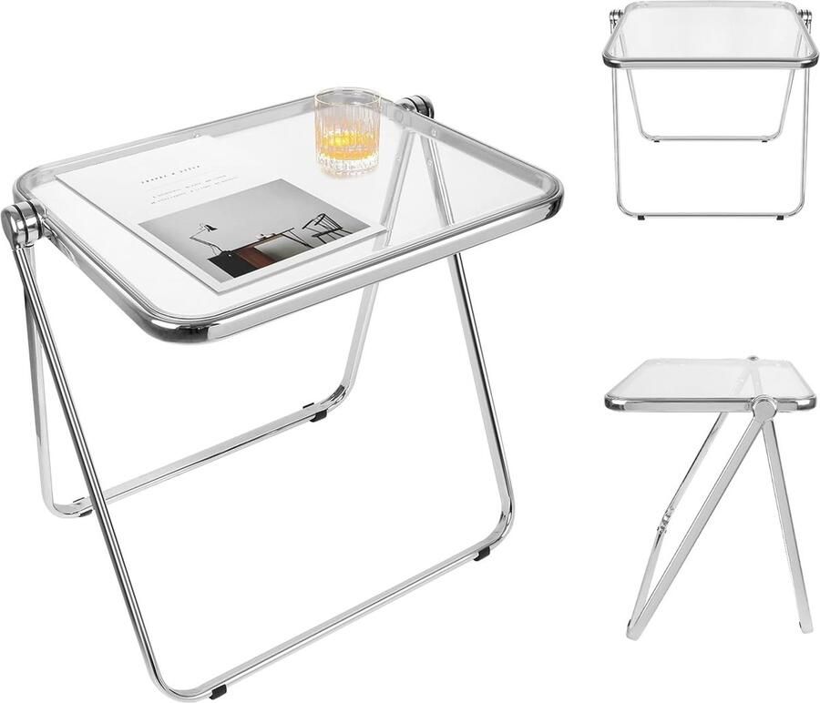 Moderne transparante klapbureaus transparante klaptafel salontafel vergadertafel 64 x 50 x 70 cm PET-materiaal (transparant)