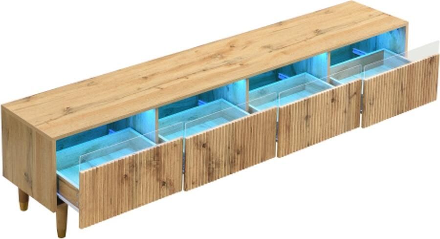 Moderne tv-kast in houtlook 178 cm – Minimalistisch design veel opbergruimte 4 lades MDF & acryl ideaal voor de woonkamer