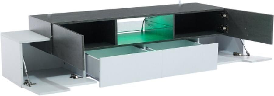 Moderne TV-kast TV-dressoir –LED TV-meubel – Lowboard met glasplanken en RGB LED-verlichting – Geschikt voor 80 75 70 65 55 inch TV – Wit + Grijs