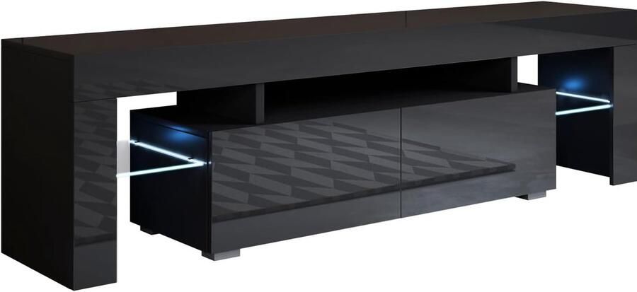 Moderne tv-kast Unai – Met geïntegreerde LED-verlichting – 160x45 cm – Zwart