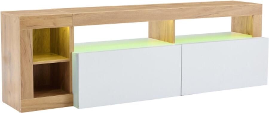 Zonder merk Gotagee Moderne tv-kast voor tv's tot 80 inch open opbergruimte met led-indicatielampje geschikt voor slaapkamer- en woonkamerkast origineel houten frame witte kastdeur