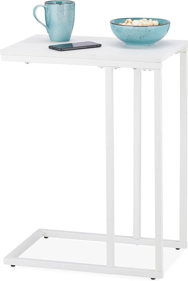 Moderne u-vormige bijzettafel 60 x 30 x 45 cm houtlook & metaal wit