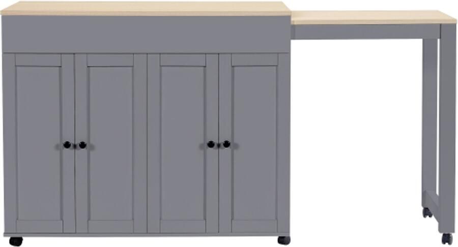 GOTAGEE Moderne uitschuifbare bartafel (118-180×50×94cm) uitschuifbare eettafel met opbergruimte met zes planken bartafel bistrotafel voor eetkamer te gebruiken als afscheiding in de woonkamer grijs