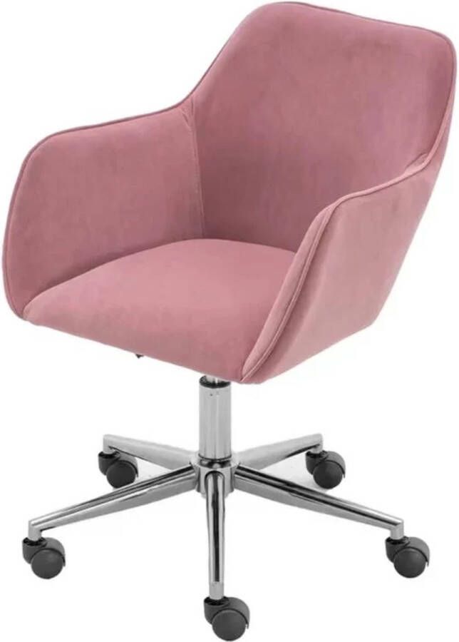 Moderne Velvet Bureaustoel Roze met Zilverkleurig onderstel Fluweel Beauty Salon Kaptafel Visagie Kapper Trendy Verrijdbaar Verstelbaar