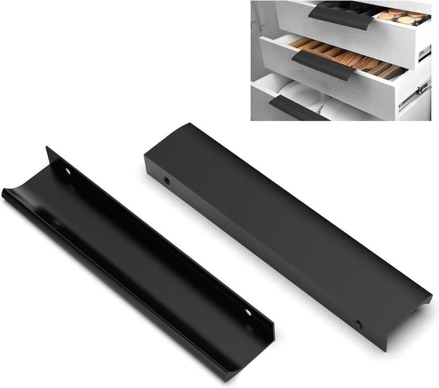 Verborge moderne meubelgrepen boorgatafstand 160 mm aluminium kastgrepen volledige lengte 200 mm badkamerdeur 10 stuks mat zwart