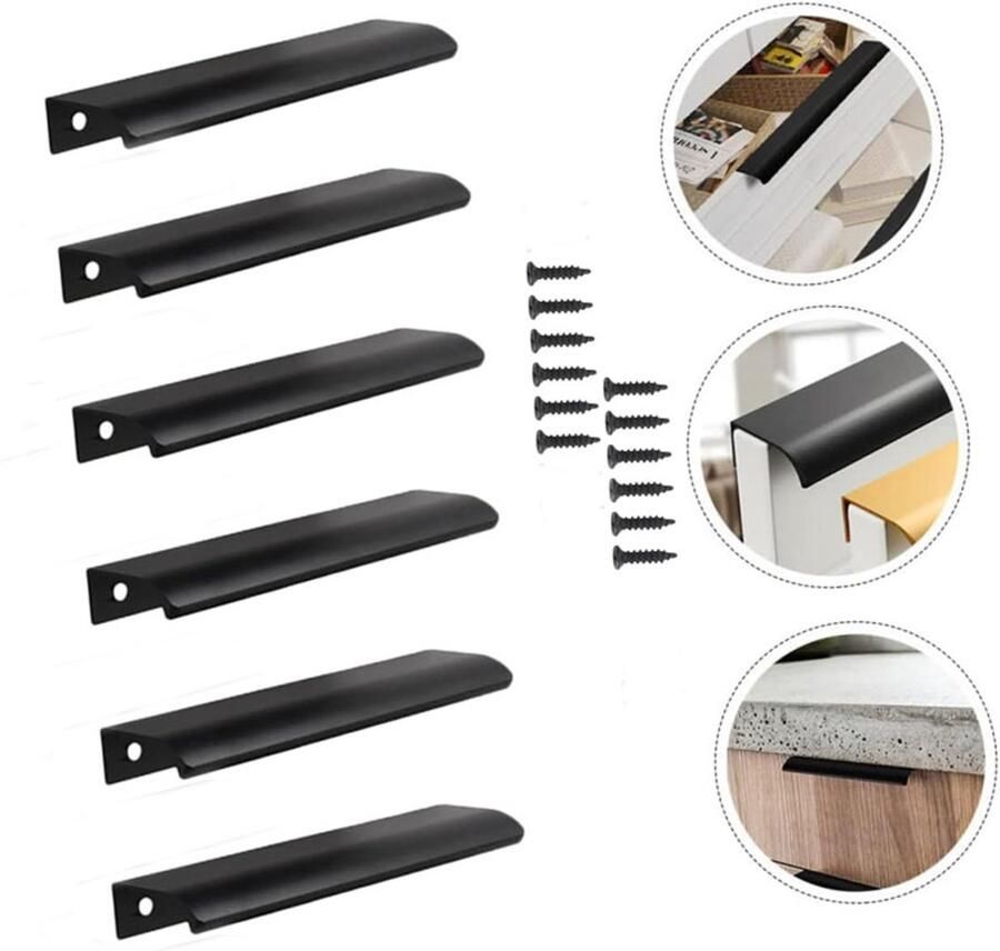 Moderne verborgen kastgrepen Set van 6 Vierkante verborgen ladegrepen Moderne stijl Aluminium Eenvoudige installatie Onzichtbaar