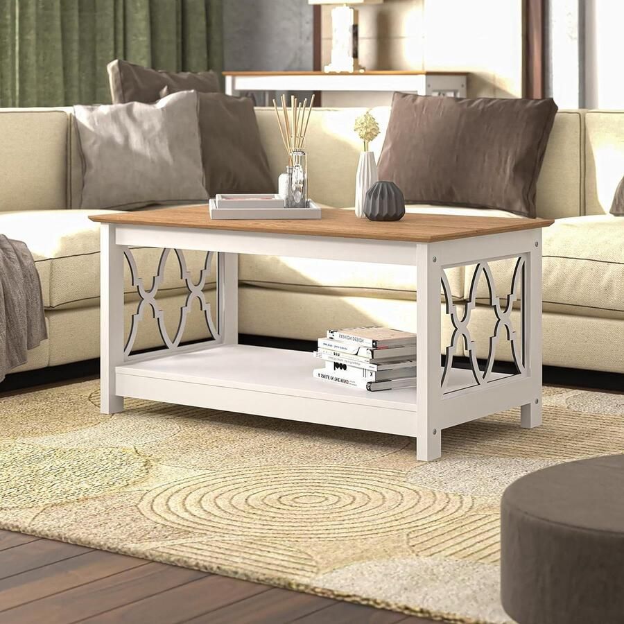 Moderne Verontruste Eiken Salontafel Met Opbergkast Voor Entree Foyer Woonkamer Slaapkamer Ruimtebesparend Wit Eiken