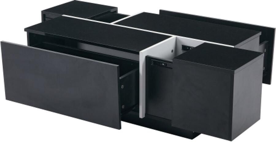 Moderne vierkante salontafel in patchworkkleuren met hoogglansafwerking 100 x 60 x 40 cm – woonkamertafel met vier lades uitschuifbaar tafelblad zwart