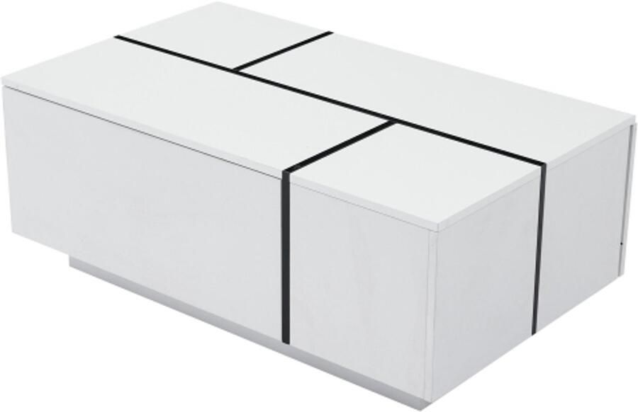 Moderne vierkante salontafel in patchworkkleuren met hoogglansafwerking 100 x 60 x 40 cm – woonkamertafel met vier lades uitschuifbaar tafelblad wit