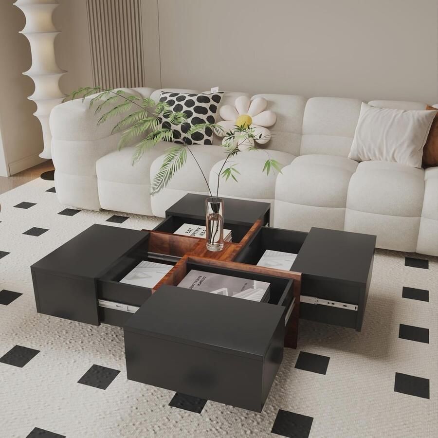 Moderne Vierkante Salontafel met Laden Ruimtebesparende Salontafel voor Woonkamer 80x80cm