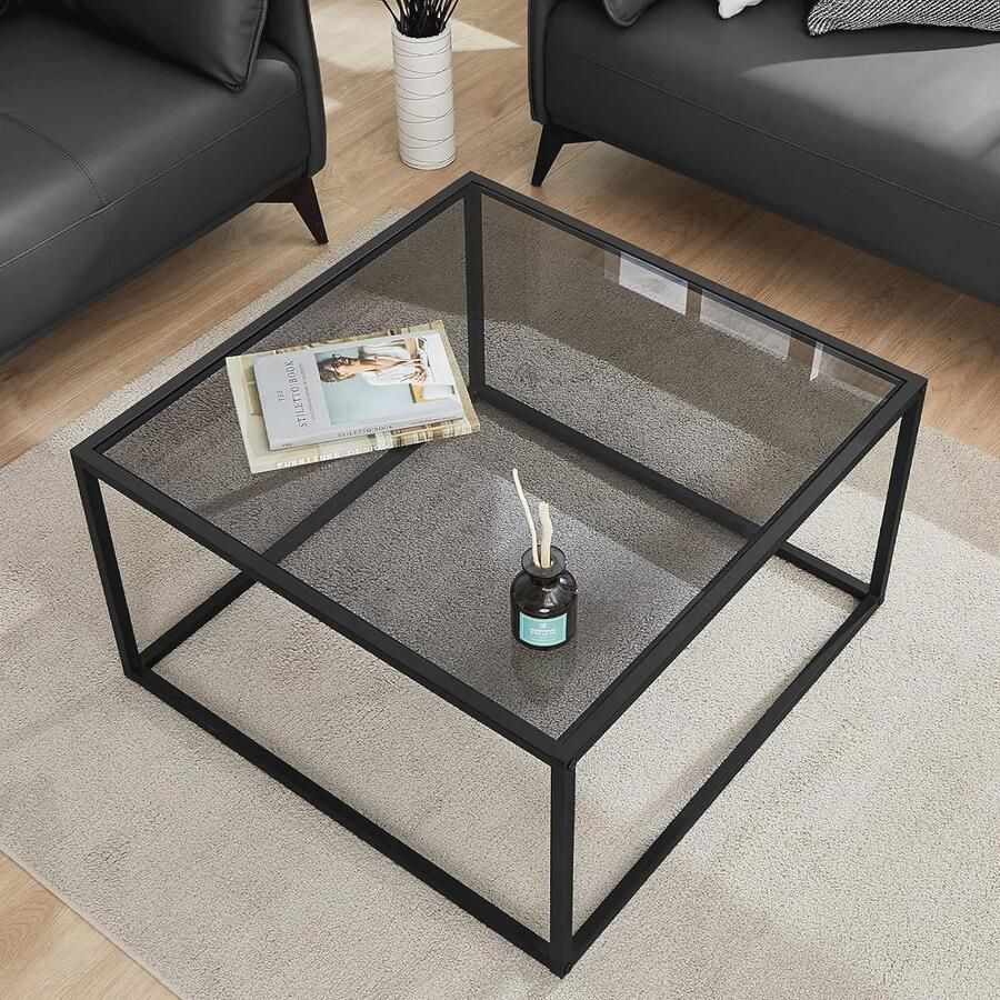 Moderne vierkante salontafel van glas 68 x 68 cm Minimalistisch design voor woonkamer en kantoor