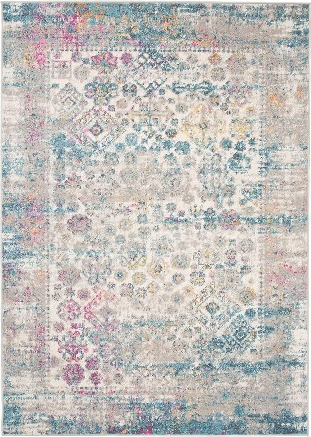 Moderne Vloerkleed met Abstract Oosters Patroon 180x260 cm Turkoois Grijs Laagpolig Tapijt voor Woonkamer en Slaapkamer