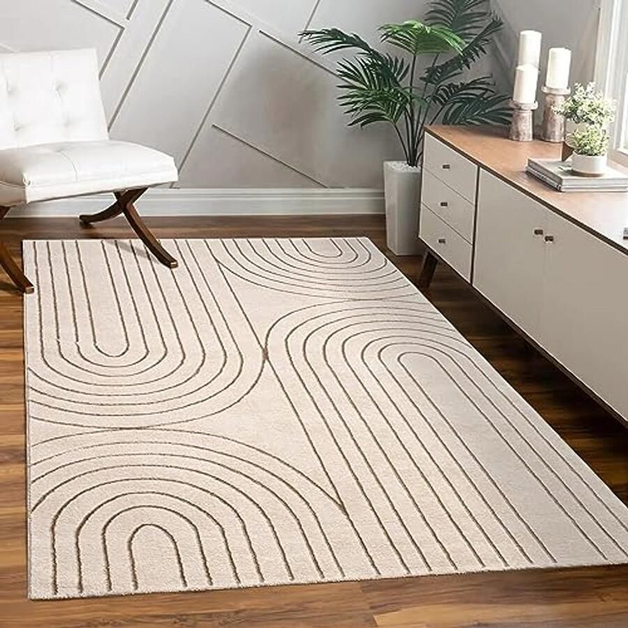 Moderne vloerkleed met palm- en geometrisch patroon 160x230cm Cream