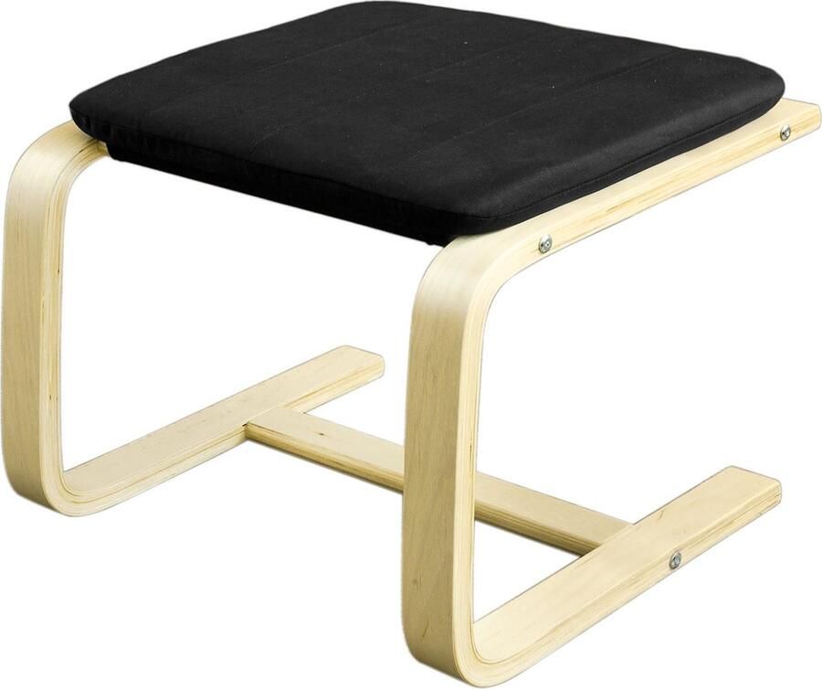 Rootz Living Rootz Moderne Voetenbank Voetensteun Kruk Hoes van 100% katoen Afneembaar en wasbaar Stabiel berkenhouten frame 51cm x 45cm x 39cm Zwart