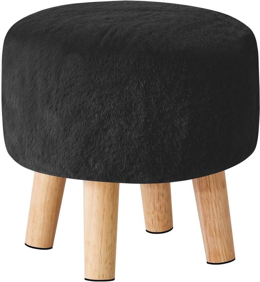 Moderne Voetensteun met Zachte Zitting en Houten Poten Ronde Accent Tafel voor Woonkamer Slaapkamer en Kantoor 32x32x32 cm Zwart