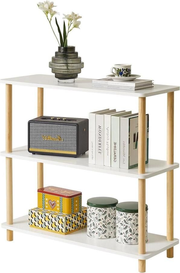 Moderne vrijstaande 3-laags houten open boekenkast opbergorganizer multifunctionele displaystandaard voor slaapkamer woonkamer en thuiskantoor in wit