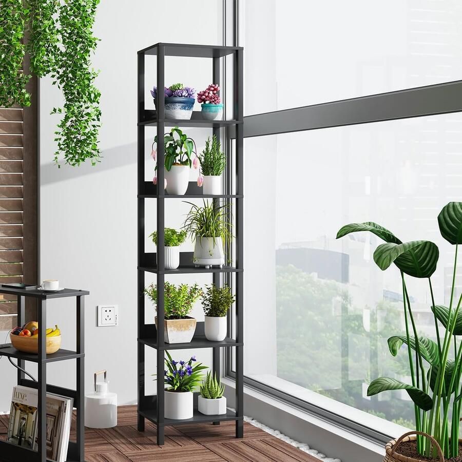 Moderne vrijstaande 6‑etage boekenkast – perfect voor woonkamer & slaapkamer zwart