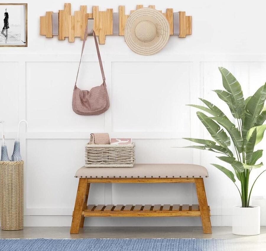 Moderne wandgarderobe hout bamboe 5 haken gang slaapkamer badkamer 40 x 11 x 2 cm