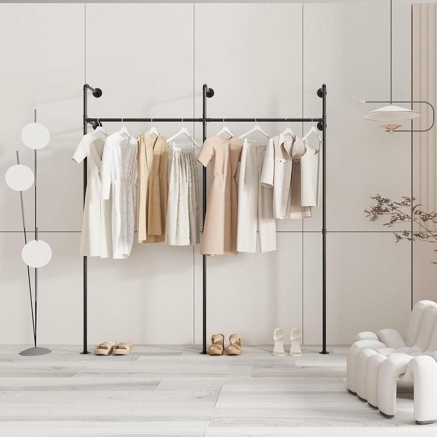 Moderne wandgarderobe kledingrek voor inloopkast 203 x 220 cm (zwart)