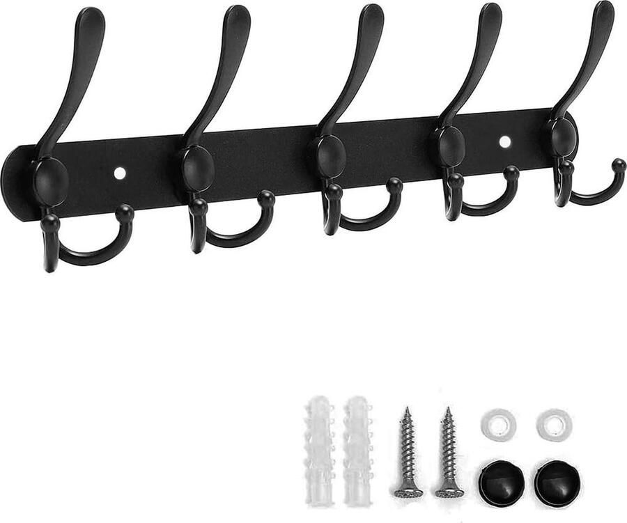 Luvetrex Moderne Wandgarderobe Met 15 Robuuste Roestvrijstalen Haken In Elegant Mat Zwart Ontwerp