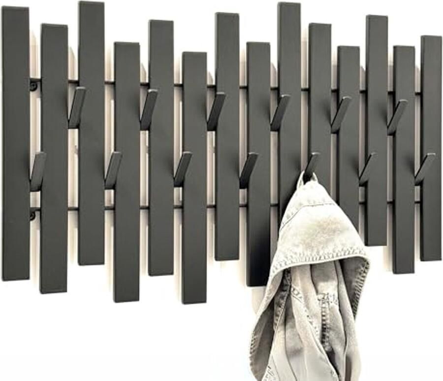 Moderne Wandgarderobe Zwart Metaal met Haken voor Jassen en Tassen