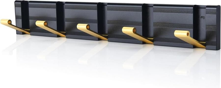 Moderne Wandgarderobelijst Ruimtebesparende Zwarte Metalen Garderobehaken met 5 Haken Handdoekhaken om Op te Hangen Zwart & Goud