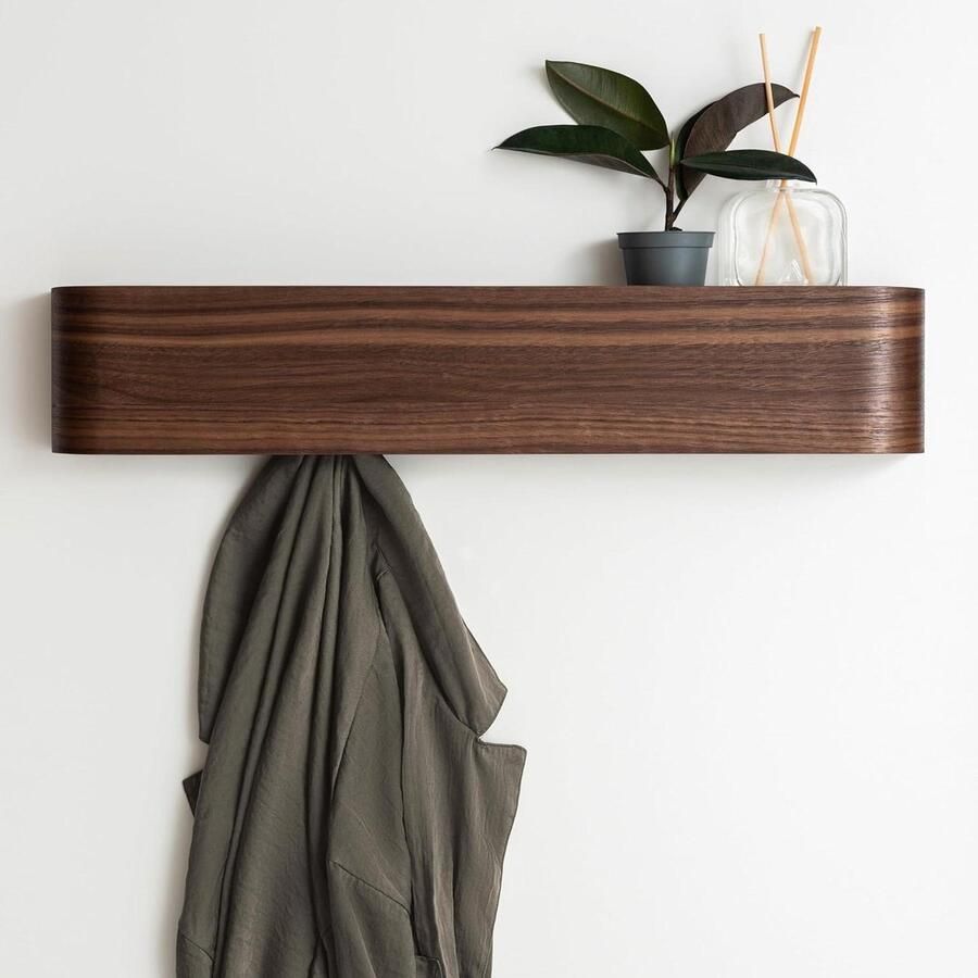 Moderne Wandgemonteerde Kapstok met Verborgen Wandhaken van Massief Houtfineer Notenhout