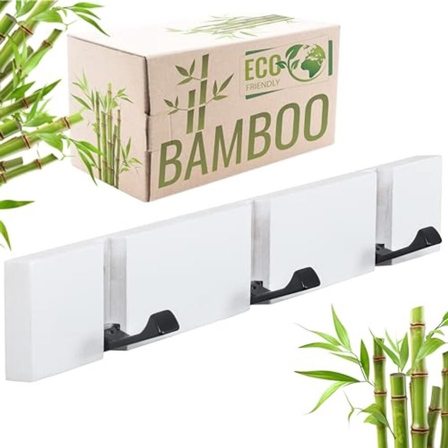 RICOO Moderne kapstok MH023S-W haakrek met 3 opvouwbare haken kapstokhaak kapstok wandkapstok ideaal voor jassen handtassen hoeden 2x30x5 5cm wit