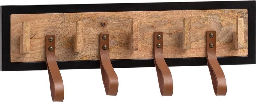 Rootz Living Rootz Moderne Wandkapstok Kleerhanger Hoedenrek Handgemaakt Natuurlijk hout Zwart metalen frame 60 cm x 15 cm x 6 cm