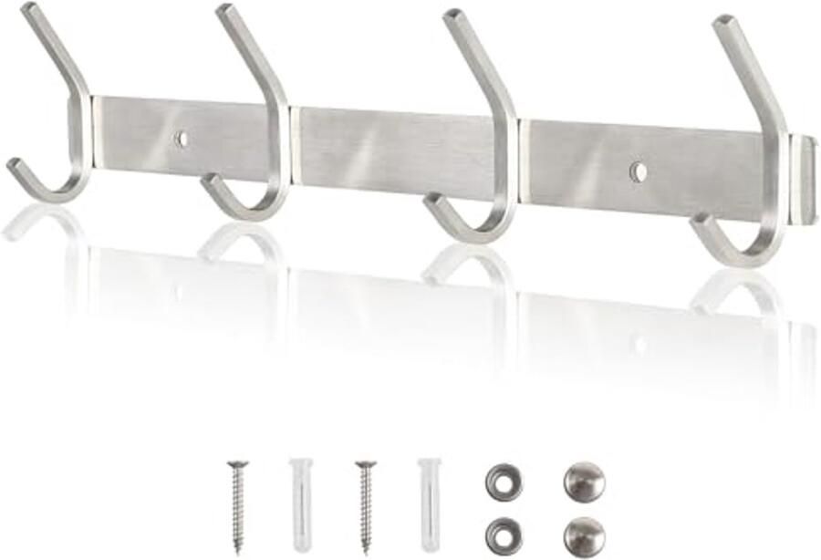 Moderne Wandkapstok met 4 Haken van Roestvrij Staal 43 cm Belastbaar tot 40 kg Voor Badkamer Kantoor Keuken en Entree