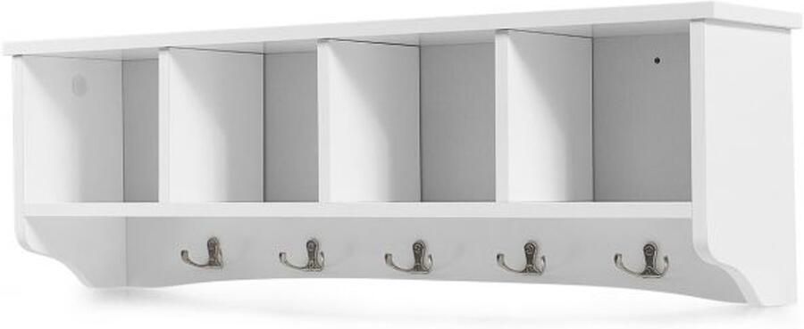 Moderne Wandkapstok met 4 Opbergvakken 5 Dubbelkoppige Haken in Wit (72x23 cm)