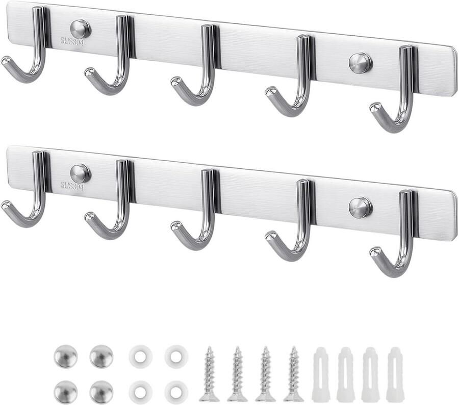 Moderne wandkapstok met 5 inklapbare haken voor jassen mantels en sjaals
