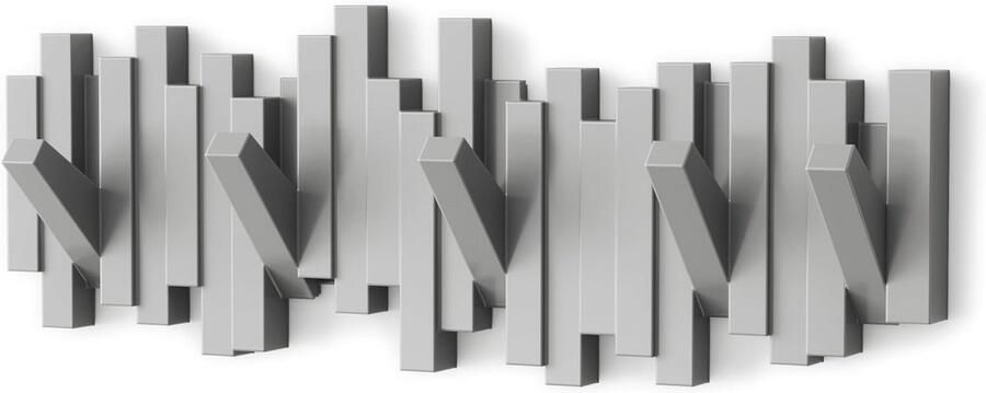 Moderne wandkapstok met 5 neerklapbare haken in grijs