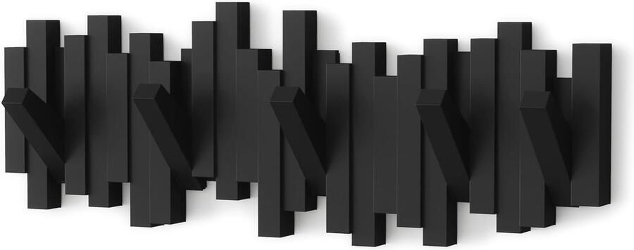 Moderne wandkapstok met 5 neerklapbare haken Zwart