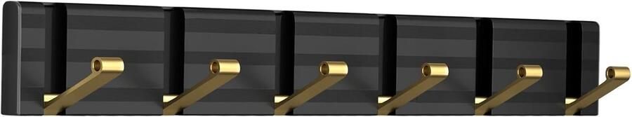 Ibenzoa Moderne Metalen Wandkapstok met 6 Opvouwbare Haken Zwart Goud