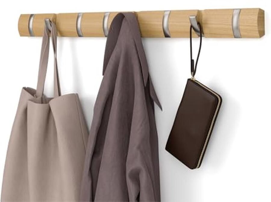 Moderne Wandkapstok met 8 Haken van Hout Ruimtebesparend en Decoratief