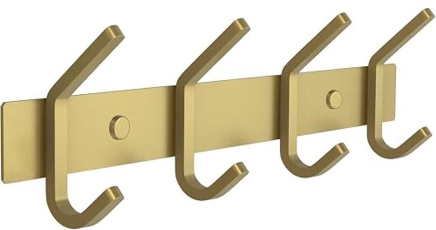 Moderne wandkapstok met geborsteld gouden afwerking en 4 dubbele haken