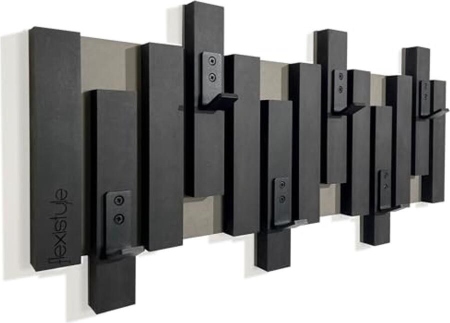 Moderne wandkapstok met kledinghaken in zwart MDF (60 cm)